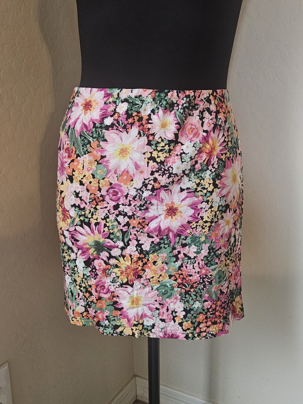 Floral Print Pencil Skirt Mini Skirt Pink Size 14